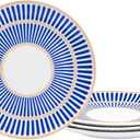 Fanquare 8" Modern Blue Stripe Dessert Plates Set of 4, Porcelain Dinner Plates for Pasta, Appetizer