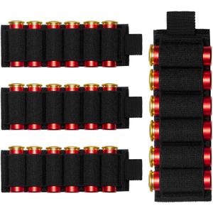 4 Packs 6 Rounds Shotgun Side Saddle Carrier 12/20 Gauge Shotgun Shell Holder Molle Buttstock Shotgun Card with Adhesive Back Sticker (Black)