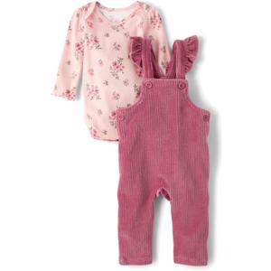 The Children's Place Baby Girls' And Newborn Long Sleeve Body Suit and Overalls, 2 Piece Outfit (M)