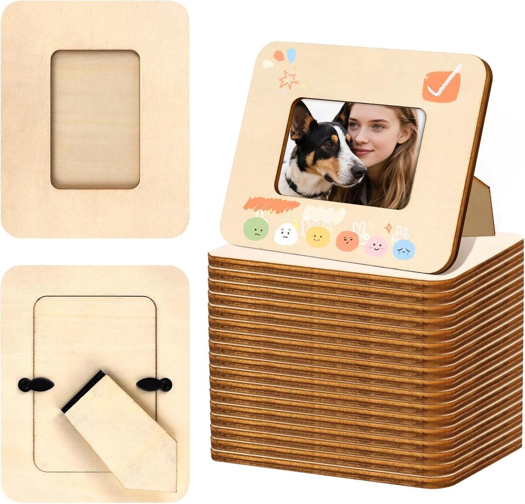 VOKOY 20 Pack Small Wooden Picture Frames for Crafts, 2" x 3" Photos DIY Wood Picture Frame Mini Unfinished Standing Photo Frames Crafts Wood Decorate for Mother's Day Wedding Party Gifts