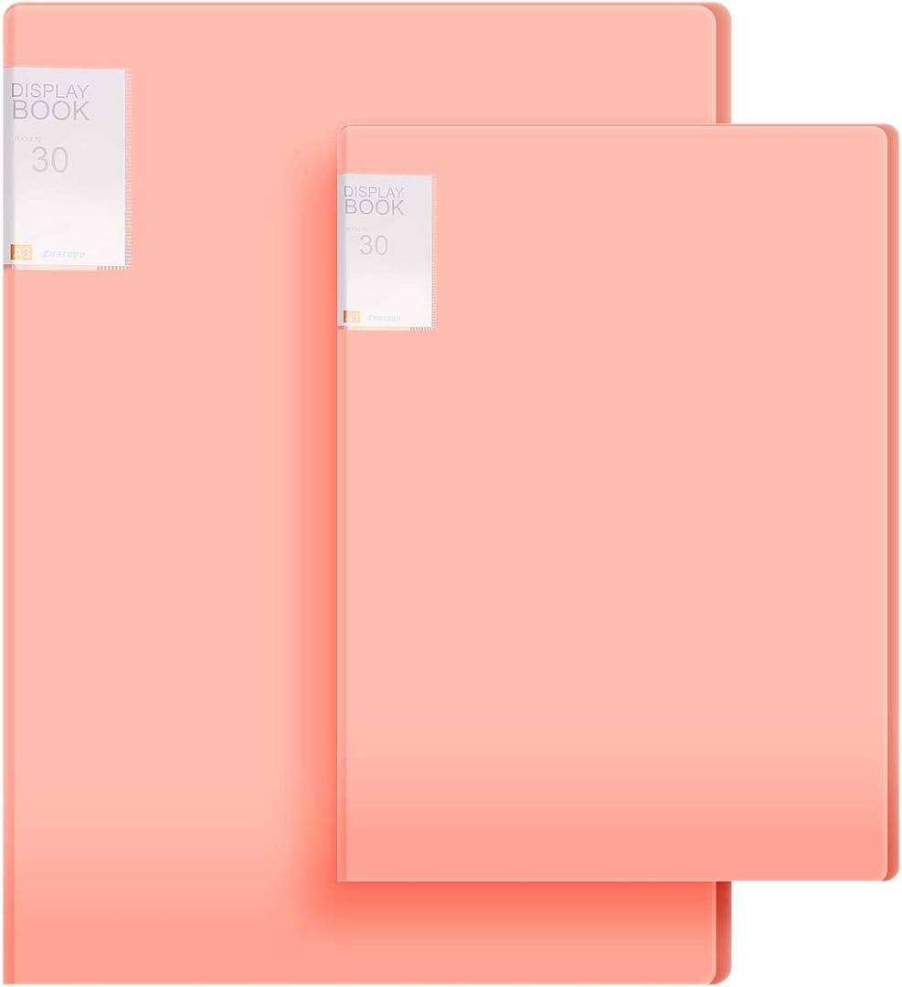 2 Pieces Diamond Art Painting Storage Book A2 A3 30 Pages Diamond Art Portfolio Folder Pink Binder for Presentation Artwork Report Photo Album, 17.3 x 13 Inch, 24.4 x 18.1 Inch