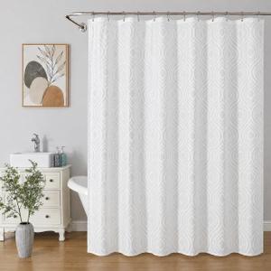 Boho Shower Curtain with Hooks, White Sheer Shower Curtain Set with Dot Pattern, Elegant Farmhouse Curtains - Waterproof Bathroom Decor for Home and Apartment, 12 Plastic Hooks Included, 72Wx72L