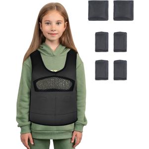 Compression Vest for Kids (Medium, Ages 5 to 9) Weighted Vest for Kids Including 6 Removable Weights Black