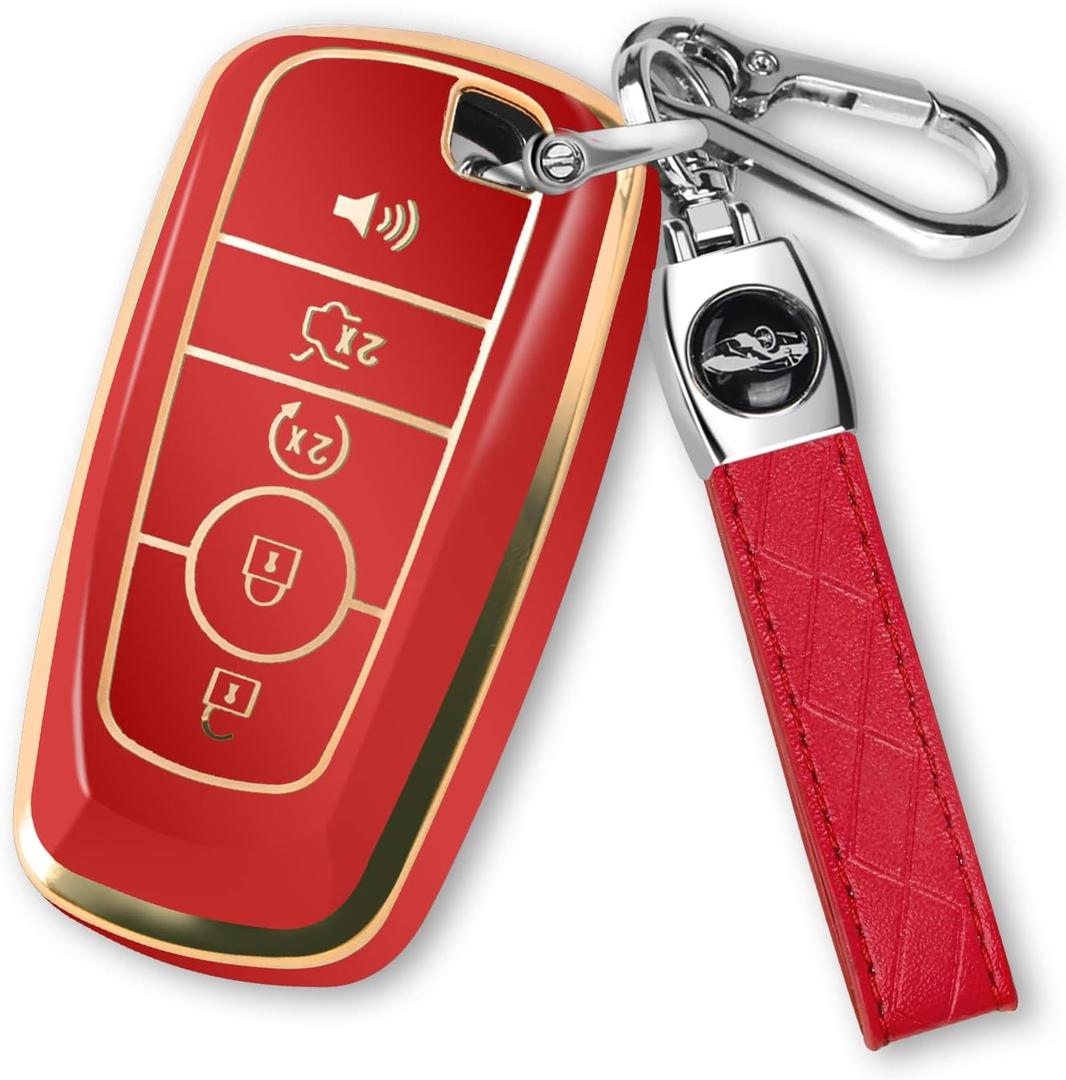 For Ford Key Fob Cover with Keychain, Soft TPU Key Case Shell Full Protection for Ford Explorer Fusion Escape Edge Expedition F150 F250 F350 F450 F550 Maverick Mustang(Red)