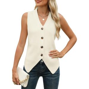 Rapbin Womens Sweater Vest Button Down Sleeveless V Neck Tank Tops 2024 Fashion Trendy (Medium, Apricot)
