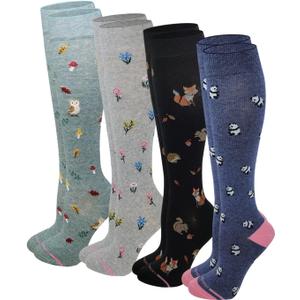 Dr. Motion Compression Knee High Socks for Women - 4 Pairs Pack (9-11, Assorted #6)