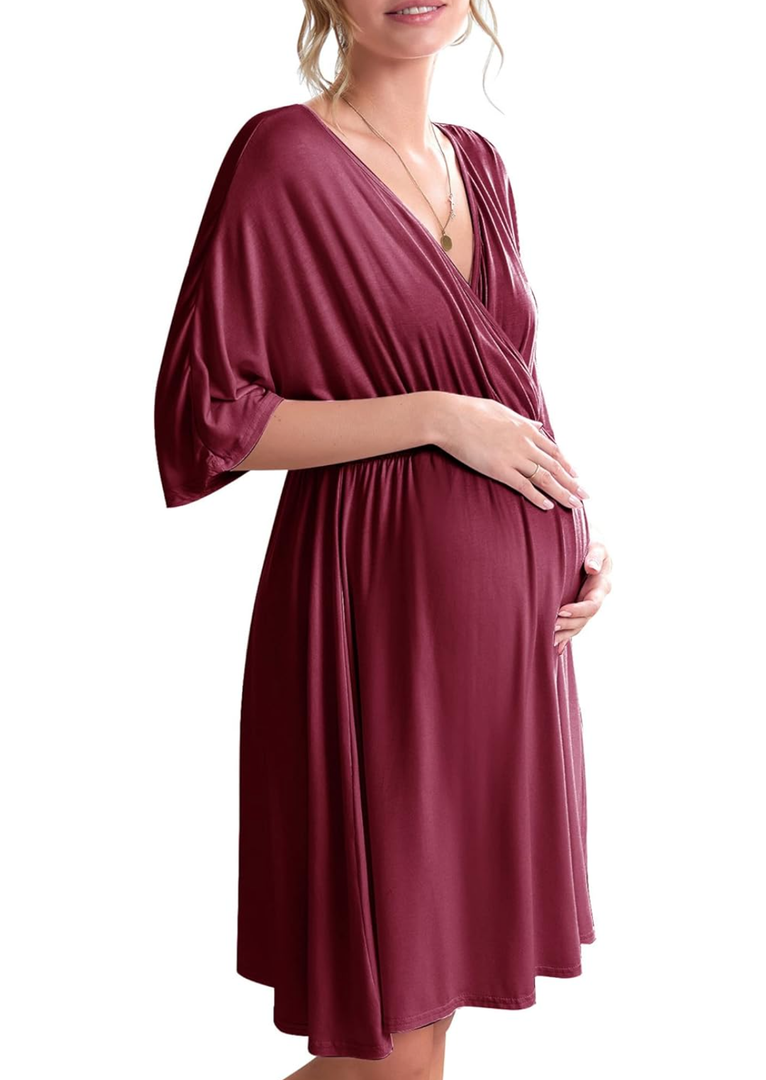 Ekouaer 3 in 1 Labor/Delivery/Hospital Gown Maternity Dress Nursing Nightgown Sleepwear for Breastfeeding M