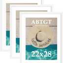 Abtgt 22x28 Picture Frame Set of 3, Display Pictures 18x24 with Mat or 22x28 without Mat, Poster Frame for Wall Mounting Display, White