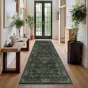 2x6 Floral Washable Area Rug Soft Runner Rugs for Living Room, Vintage Boho Hallway Rug for Bedroom Dining Room, Distressed Botanical Birds Non Slip Low Pile Animal Throw Carpet for Office, Dark Green