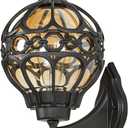 Dusk to Dawn Outdoor Lighting, Black Porch Wall Lights, Black Globe Aluminum Exterior House Lantern Wall Mount with Amber Glass, Anti-Rust Waterproof Outside Light Fixtures for Patio Doorway Garage (15"(H), 1 Pack)