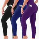 SUNCLOVE 3 Pack Leggings with Pockets for Women High Waisted Tummy Control Soft Yoga Pants Womens Workout Gym Leggings, Size 7