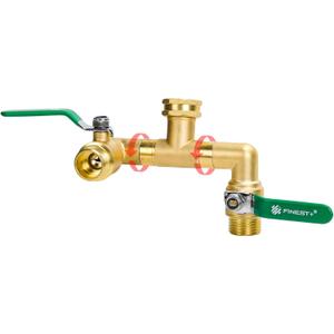 2 Way Brass Garden Hose Splitter Heavy Duty, 360° Rotatable Y Valve, Full Flow Large Ball Valve, 304 Stainless Steel Long Handle, 3/4" GHT Thread for Outdoor Faucet Lawn Irrigation Car Wash