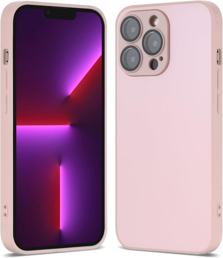 Compatible with iPhone 13 Pro Hard Body AG Glass Matte Frost Cellphone Mobile Basic case Cover casing funda para Drop Protection Camera Lens Protection Raised Bezels (Pink)