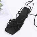 GORGLITTER Women's Summer Strappy Beach Sandals Dressy Leather Lace Up Thong Gladiator Cute Vacation Sandals Shoes 2026 Black 8.5