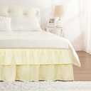 RIMELA Ruffle Bed Skirt Butter Yellow Queen 15 Inch Drop, Elastic Wrap Around Bed Skirting Queen Size, Easy to Install Dust Ruffle, Machine Washable Soft Fabric, Multi Ruffle Bedskirt