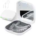 Retainer Case, Slim Aligner Case with Mirror, Compatible with Invisalign, Night Guard and Mouth Guard, Premium Retainer Case, With Aligner Remover Tool, Chew & Brush, White