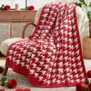 Snuggle Sac Ultra Soft Throw Blanket for Couch, Cozy Knitted Blankets, Fuzzy Knit Throws for Sofa, Bed, Home Decor, Houndstooth Red 50"x60"