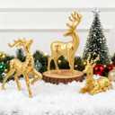 Exasinine 3 PCS Gold Reindeer Decor Christmas Figurines for Xmas Holiday Indoor Decorations Family Reindeer Christmas Decor for Centerpieces Ornaments Tabletop Mantle Decorations Home Office