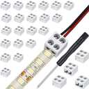 Flutesan 25 Pack Solderless LED Tape Light Connector 2 Pin Terminal Block Screw Down LED Strip Connector Tape to Wire for 5v 12v 24v Single Color Strip Lights(8mm,White)