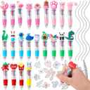 22 Pcs Cute Multicolor Ballpoint Pens,4-in-1 Mini Cartoon Animal Pen Multicolour All in One for Party Bag Office School Supplies