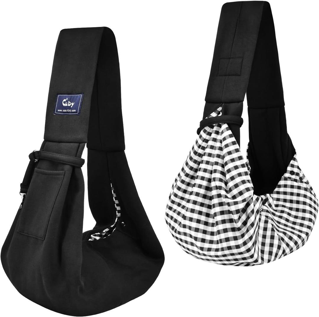 CUBY Dog and Cat Sling Carrier - Hands Free Reversible Pet Papoose Bag - Soft Pouch and Tote Design - Suitable for Puppy, Small Dogs Cats Outdoor (Black Senior, Unadjustable Strap)