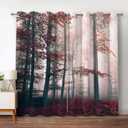 Jekeno Fall Tree Forest Blackout Curtains Autumn Tree Orange Leaves Mystic Foggy Forest Nature Scenery Wood Decor for Halloween Bedroom Living Room Grommet Window Drapes 2 Panel Set, 52"x84"