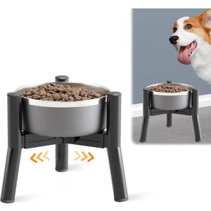 SHAINFUN Adjustable Elevated Dog Bowls Stand Compatible with 6 to 8 inch Wide Raised Stand with Metal Material for Medium and Small Sized Dogs (Bowl Not Included) (Height: 7.8", Width: 5.2-7.8", Black-7.8H-Round)