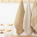 PurpleEssences 6-Pack Kitchen Towels - 15x25 Inch 100% Cotton Waffle Weave - Absorbent, Reusable Dish & Hand Towels with Hanging Loop for Home & Bar Use Fall Thanksgiving - Assorted - Tan