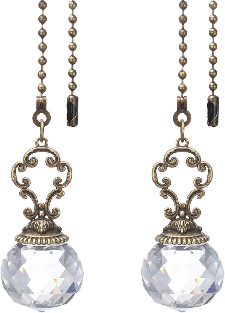 PATIKIL Ceiling Fan Pull Chain, 2 Pack 12" Decorative Crystal Pendant Chain Extender Charm Extension Pull String for Ceiling Fans Light Lamp, Clear