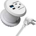 2 inch Desktop Power Grommet with 20W USB-C, Fast Charge Recessed Desk Outlet for Conference Countertop Cabinet Nightstand Furniture, 6.5FT Extension Cord, 45Flat Plug, ETL Listed (White)