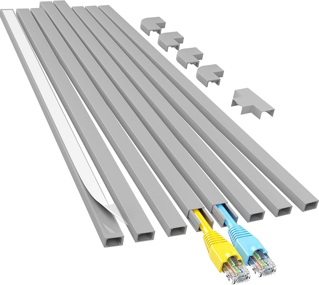 Yecaye Cord Hider, 113in Grey Cord Covers for Wires on Wall, One-Cord Cord Organizer, Easy Install Cable Management Kit, Wire Cover Home Office, W0.59in H0.4in, Grey (Small)