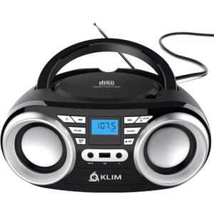 KLIM B3 Portable CD Player Boombox with FM Radio, Bluetooth, USB, AUX, and FM Radio Dual Speakers, EQ Sound Effects, 20 Preset Stations, Compact and Lightweight (Black No RGB)