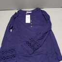 Womens Long Sleeve Shirts V Neck Lace Tunic Button Decor Business Casual Blouses Henley Shirts Loose Fit Fall Tops 2025 M,  Purple