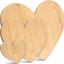 Patelai 3 Pcs Valentine's Day Heart Charcuterie Board 3 Sizes Bamboo Wood Heart Shaped Cutting Boards Wooden Serving Tray Bread Pizza Cheese Serving Tray for Kitchen Wedding Baby Shower Prize Favor