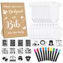 Chuarry 43 Pcs DIY Baby Bibs Decorating Kit 8 Bodysuits 8 Pcs 2 Ply White Bibs 10 Fabric Markers 16 Stencils Baby Shower Sign
