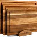 Acacia Wood Cutting Board Set of 3 | Non-Toxic Cutting Boards with Wooden Holder, Non-Slip Silicone Pads, Deep Juice Grooves & Handles | Ideal for Meat, Veggies & Charcuterie  Elegant Kitchen Gift (Reddish Brown)