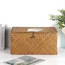 Hipiwe Wicker Shelf Baskets Bin with Lid, Handwoven Seagrass Basket Storage Bins Rectangular Household Basket Boxes for Shelf Wardrobe Home Organizer, Caramel X-Large
