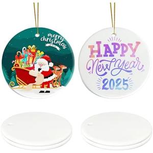 Sublimation Ceramic Ornaments, Round Porcelain Discs, Bulk Blanks for DIY Heat Press, Personalized Xmas Tree Ornament, White (4, Round) Pack of 4