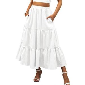 ANRABESS Women’s Summer Boho Flowy Swing Tiered A-Line Maxi Skirt 2025 Fashion Trendy Elastic Waist Pleated Long Beach Dress, S