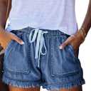 YOCUR Womens Lightweight Shorts Casual Baggy Trendy Hot Pants Elastic Waist Drawstring Comfy Shorts (Blue, M)