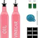 Olive Oil Dispenser Bottle,2 Pcs 17oz 500ml Glass O il and Vinegar Dispenser Set with 2 Stainless Steel Pourers, 8 Labels,Funnel Vinegar Bottles for Kitchen (Pink)