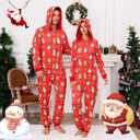 ANGELGGH Family Matching Christmas Onesie, Cute Vacation Xmas Print One Piece Pajamas, Hooded Holiday Sleepwear Nightwear PJs (Red, XL)
