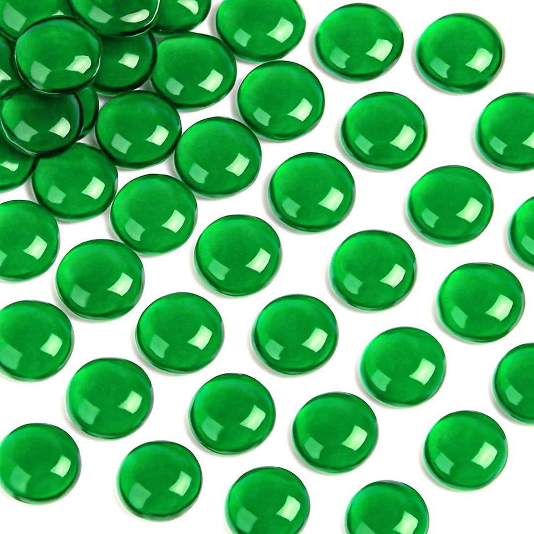 FUTUREPLUSX 1LB Green Flat Glass Marbles, Premium Colored Gems Fish Bowl Marbles Decorative Mosaic Glass Pebbles Floral Smooth Stones for Vases Aquarium Home Decor