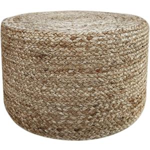 Jute Pouf Ottoman | Footrest Pouf | Hand Braided - Round Boho Pouffe - for Living Room, Bedroom, Nursery (18"x18"x12") Natural