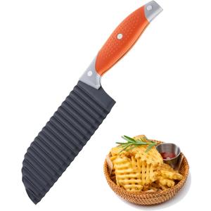 Crinkle Cutter for Veggies, Crinkle Cut Knife for French Fry, Vegetable, Potato, Cucumber, Carrot and Fruit, Stainless Steel Wave Fries Cutter Slicer With Ergonomic Handle, Dishwasher Safe