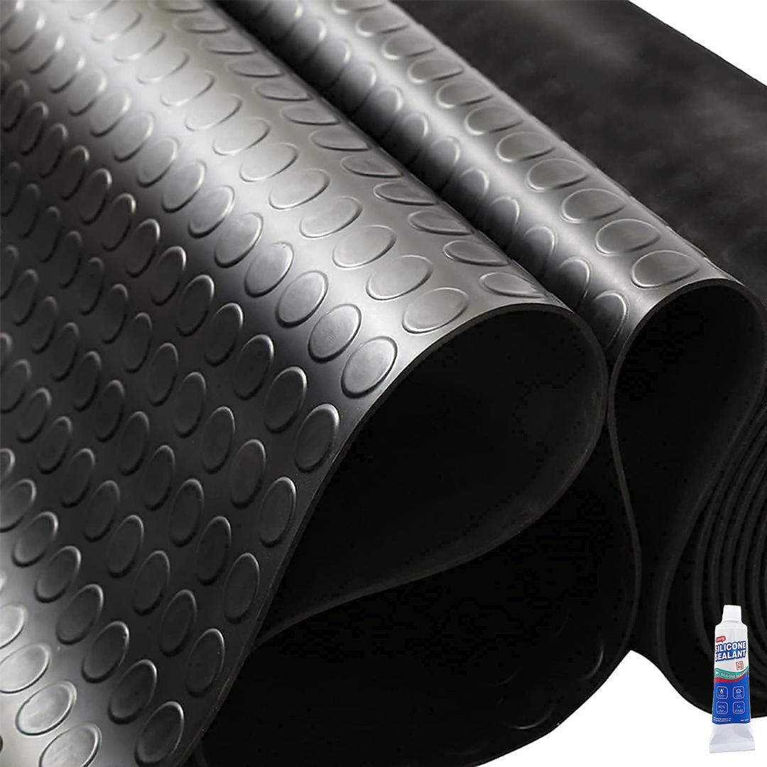 Heavy Duty Coin-Grip Rubber Flooring Roll 4x6 FT, Multi-Purpose Waterproof Anti-Slip Floor Mat, Easy to Clean Under Equipment, Mats for Garage, Gym, Stable, Basement, Kennel