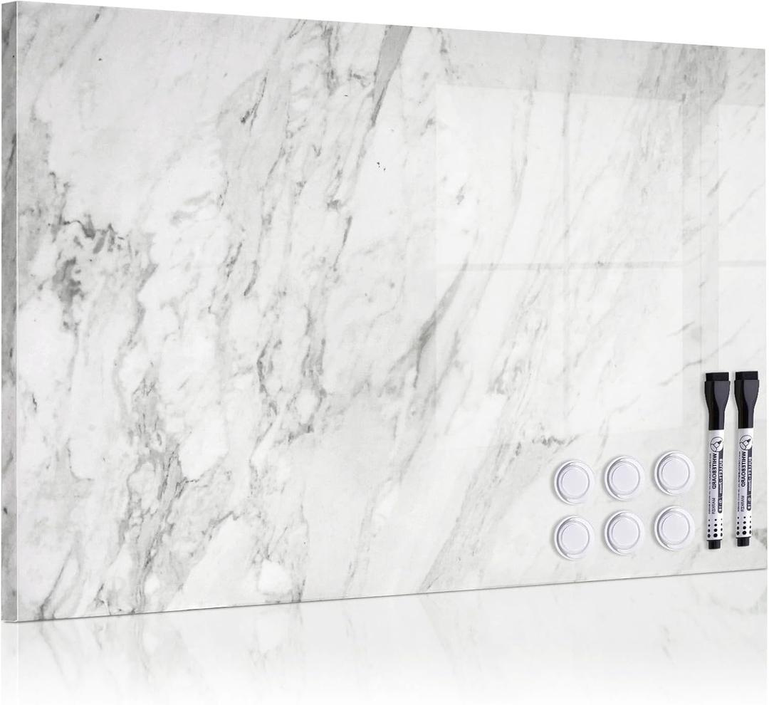 Magnetic Dry Erase Board - 24'' x 18'' Decorative Magnetic Board for Wall - White Board - Magnet Board Display Board - White Marble