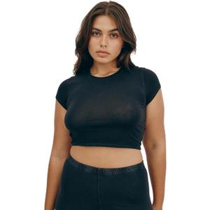 Organic Basics Women's Core Cotton Short Sleeve Baby Tee, Black, Medium