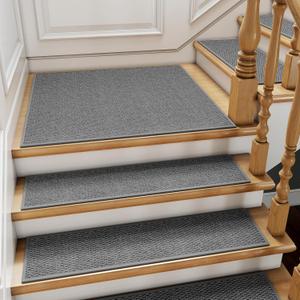1PC Stair Treads Non-Slip Washable Peel and Stick Stair Treads for Wooden Steps Indoor Reusable Stair Carpet Treads Adhesive Stair-Runner Rugs for Kids and Dogs Elder30"x30" Gray