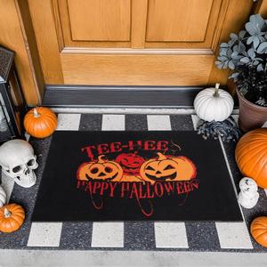 Halloween Door Mat, Halloween Pumpkin Doormat Outdoor Front Door Entrance Absorbent Entry Mat with Non Slip Backing, 24''x36'', Pumpkins Black
